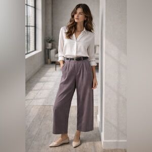 Madewell Pleated Wide Leg Cropped Pants Purple Gray Size 10P Workwear Minimalist